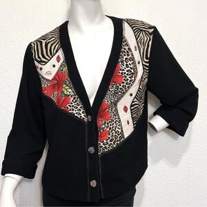 Vtg Nancy Bolen City Girl Jacket Women M Artsy Animal Print Zebra Embellish USA